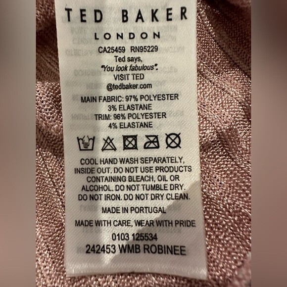 TED BAKER Robinee Ribbed Vest Top Metallic in Light Pink Size 4 - Picture 11 of 11